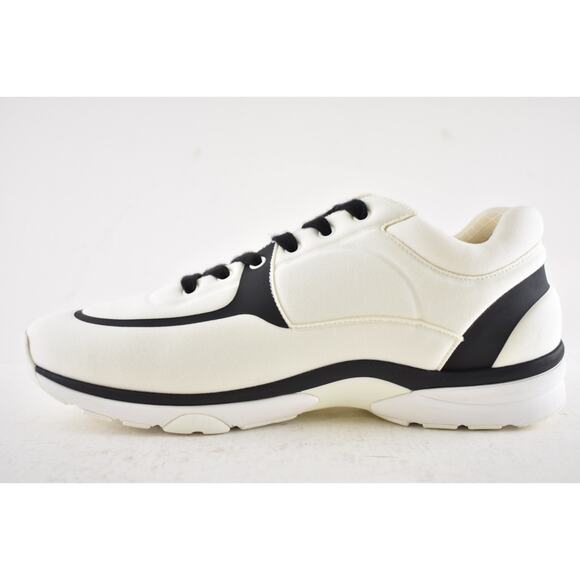 Chanel 20C Men White Black Neoprene CC Logo Low Top Runner Trainer Sneaker 44 11 - Picture 9 of 12